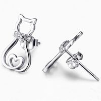 Fashion Cute Hollow Inlaid Zircon Cat Copper Earrings Wholesale main image 1