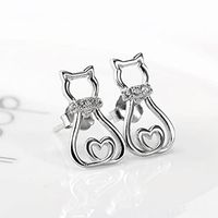 Fashion Cute Hollow Inlaid Zircon Cat Copper Earrings Wholesale main image 3