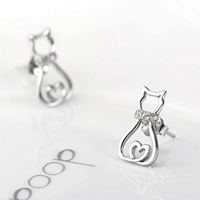 Fashion Cute Hollow Inlaid Zircon Cat Copper Earrings Wholesale main image 4