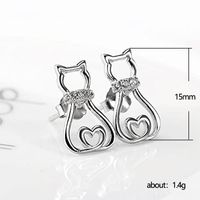 Fashion Cute Hollow Inlaid Zircon Cat Copper Earrings Wholesale main image 5