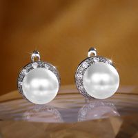 Simple Fashionable Round Zircon Pearl Copper Earrings Wholesale main image 5
