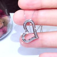 Fashion Hollow T-shaped Zircon Necklace Full Diamond Heart-shaped Pendant Copper Necklace main image 2