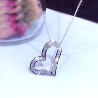 Fashion Hollow T-shaped Zircon Necklace Full Diamond Heart-shaped Pendant Copper Necklace main image 3