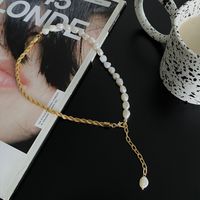 Fashion Freshwater Pearl Stitching Necklace Retro Alloy Clavicle Chain main image 3