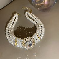Collier De Perles À Plusieurs Rangées De Diamants En Cristal De Mode Collier Court En Alliage main image 3