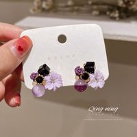 Pendientes De Aleación De Flor De Cristal De Ópalo De Diamante De Moda Al Por Mayor main image 4