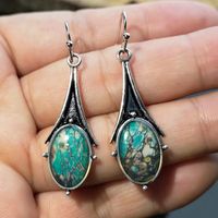 Retro Gold Marble Drop-shaped Flower Colored Turquoise Earrings main image 5