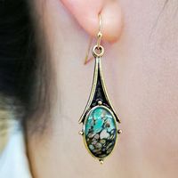 Retro Gold Marble Drop-shaped Flower Colored Turquoise Earrings main image 6
