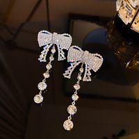 Retro Palace Style Full Diamond Bow Tassel Long Alloy Earrings main image 3