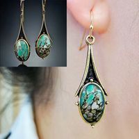 Retro Gold Marble Drop-shaped Flower Colored Turquoise Earrings main image 7
