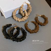 Autumn And Winter Coffee Color Leather Circle Earrings Korean Alloy Earrings main image 1
