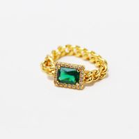 Retro Fashionable Vintage Emerald Zircon Chain Stacking Joint Fashion Index Finger Copper Ring sku image 2
