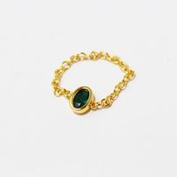 Retro Fashionable Vintage Emerald Zircon Chain Stacking Joint Fashion Index Finger Copper Ring sku image 1