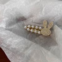 Fashion Pearl Flower Bunny Hairpin Female Bangs Metal Duckbill Clip sku image 1