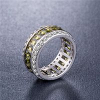 Fashion Copper Silver-plated Zircon Ring Color Full Diamond Ladies Gemstone Ring sku image 1
