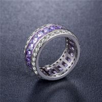 Fashion Copper Silver-plated Zircon Ring Color Full Diamond Ladies Gemstone Ring sku image 2