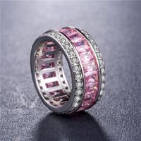 Fashion Copper Silver-plated Zircon Ring Color Full Diamond Ladies Gemstone Ring sku image 7