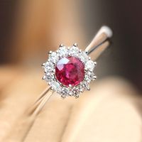 Creative New Retro Red Zircon Ladies Flower Shaped Copper Ring Hand Jewelry sku image 1