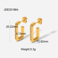 Fashion Geometric Plating Stainless Steel Zircon Gold Plated Earrings sku image 2