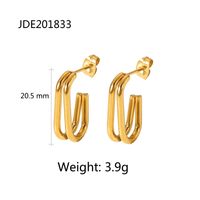 Fashion 18k Gold-plated Stainless Steel Hoop Chain C-shaped Earrings sku image 1