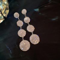 Fashion Full Diamond Geometric Circle Long Earrings Exaggerated Alloy Earrings sku image 1