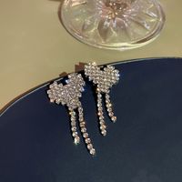 Fashion Full Diamond Heart Tassel Alloy Earring Necklace Korean Fashion Jewelry sku image 1