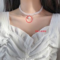 Fashion Retro Pearl Braided Necklace Alloy Clavicle Chain sku image 1