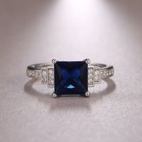 Fashion Ladies New Dark Blue Zircon Platinum Plated Diamond Copper Ring Hand Jewelry sku image 1