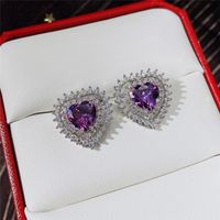 Fashion Hollow Heart Zircon Heart Copper Earrings Wholesale sku image 7
