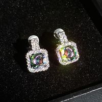 Simple Square Full Of Zircon Platinum Plated Copper Stud Earrings Jewelry sku image 2