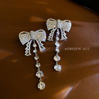 Retro Palace Style Full Diamond Bow Tassel Long Alloy Earrings sku image 2