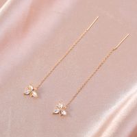 Simple Fashionable Golden Flower Zircon Long Metal Earrings Wholesale main image 3