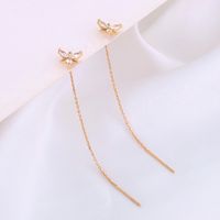 Simple Fashionable Golden Flower Zircon Long Metal Earrings Wholesale main image 6
