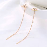 Simple Fashionable Golden Flower Zircon Long Metal Earrings Wholesale sku image 1
