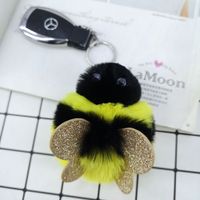 New Pu Sequined Bee Plush Keychain Imitation Rex Rabbit Fur Alloy Pendant main image 3