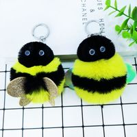 New Pu Sequined Bee Plush Keychain Imitation Rex Rabbit Fur Alloy Pendant main image 4