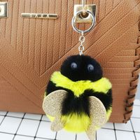New Pu Sequined Bee Plush Keychain Imitation Rex Rabbit Fur Alloy Pendant main image 5