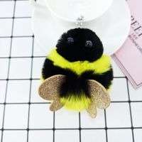 New Pu Sequined Bee Plush Keychain Imitation Rex Rabbit Fur Alloy Pendant sku image 1