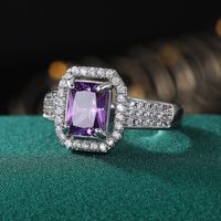 New Simple Fashion Square Copper Inlaid Purple Zircon Ring Wholesale main image 4
