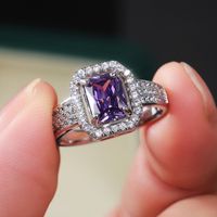 New Simple Fashion Square Copper Inlaid Purple Zircon Ring Wholesale main image 5