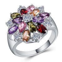 Creative Fashion Copper Inlaid Color Zircon Flower Shape Ring main image 1