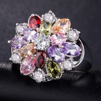 Creative Fashion Copper Inlaid Color Zircon Flower Shape Ring main image 3