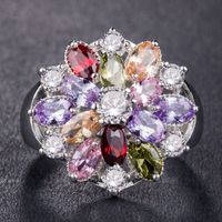 Creative Fashion Copper Inlaid Color Zircon Flower Shape Ring main image 4