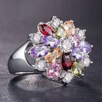 Creative Fashion Copper Inlaid Color Zircon Flower Shape Ring main image 5