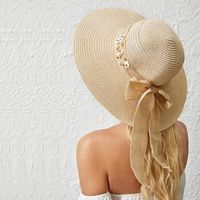Korean Flower Hemp Strap Straw Hat Women Wide-brimmed Sunshade Cap main image 1