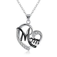 Fashion Letter Mom Separation Heart-shaped Diamond Copper Necklace main image 3