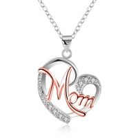 Fashion Letter Mom Separation Heart-shaped Diamond Copper Necklace main image 4