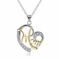Fashion Letter Mom Separation Heart-shaped Diamond Copper Necklace main image 6