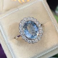 Fashion Niche Copper Inlaid Sea Blue Oval Zircon Flower Ring Wholesale main image 1