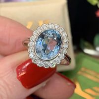 Fashion Niche Copper Inlaid Sea Blue Oval Zircon Flower Ring Wholesale main image 4